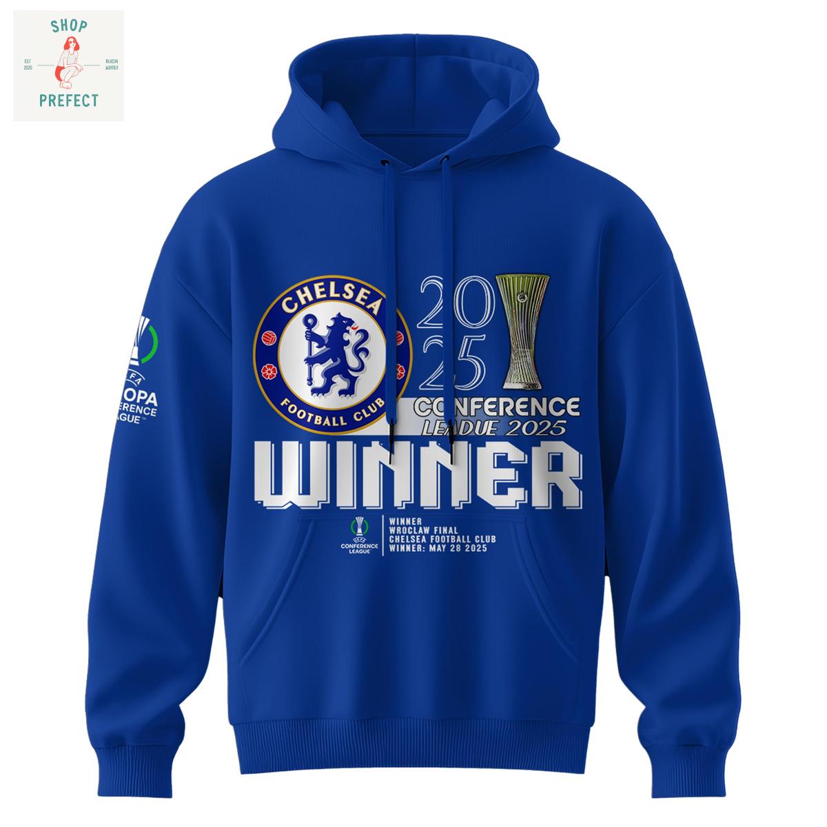 Chelsea FC 2025 Europe UEFA Conference League Champions Hoodie T Shirt Chelsea FC 2025 Europe UEFA Conference League Champions Hoodie T Shirt