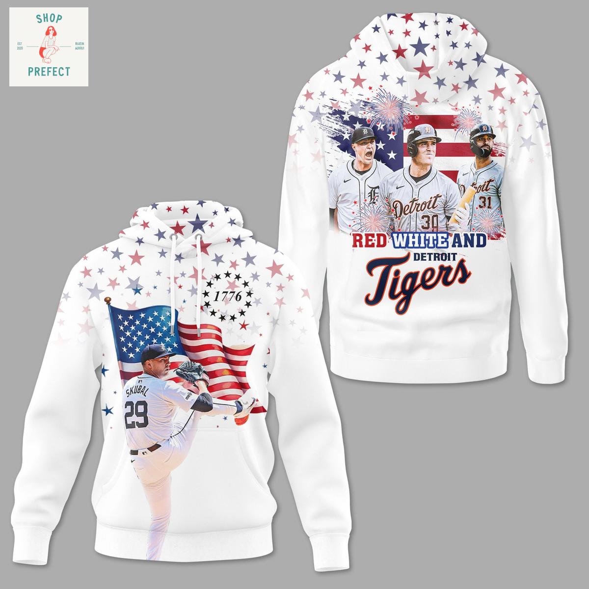 Detroit Tigers Red White Happy 4th Of July Hoodie T Shirt Detroit Tigers Red White Happy 4th Of July Hoodie T Shirt