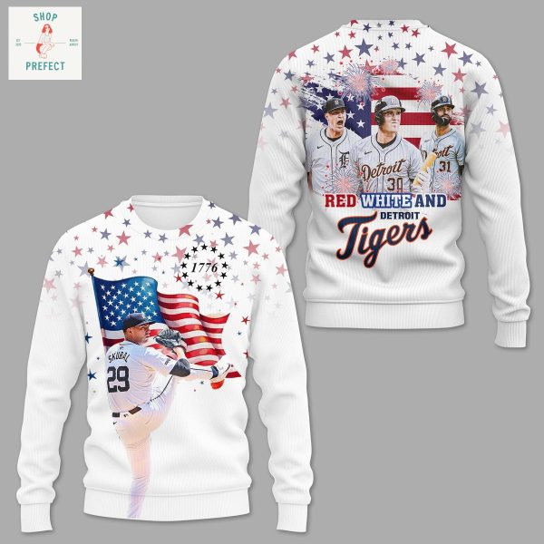 Detroit Tigers Red White Happy 4th Of July Hoodie T Shirt
