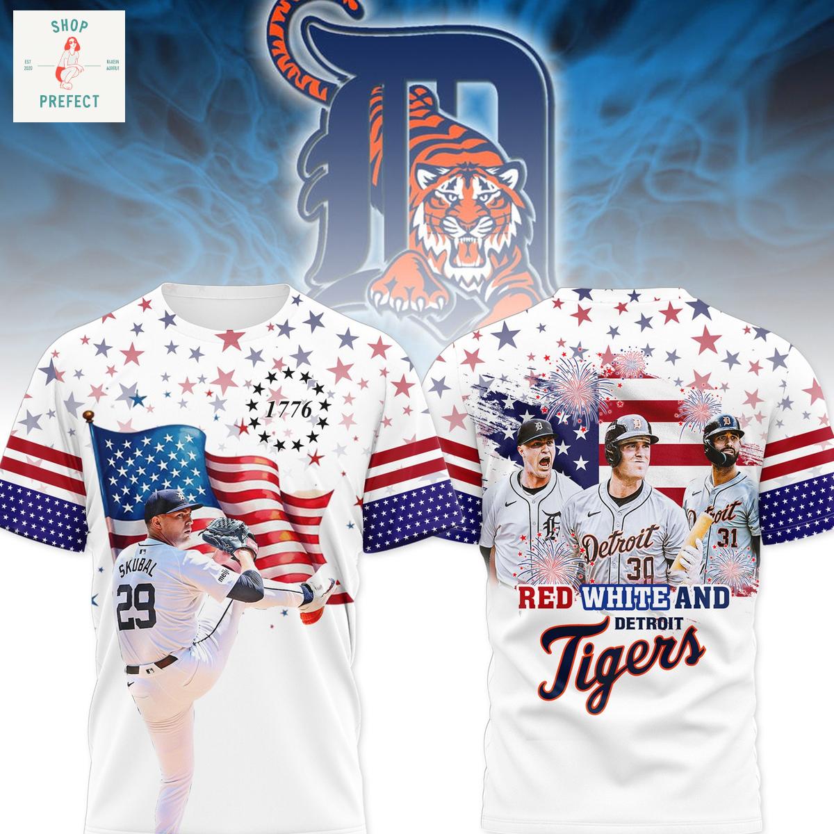 Detroit Tigers Red White Happy 4th Of July Hoodie T Shirt Detroit Tigers Red White Happy 4th Of July Hoodie T Shirt