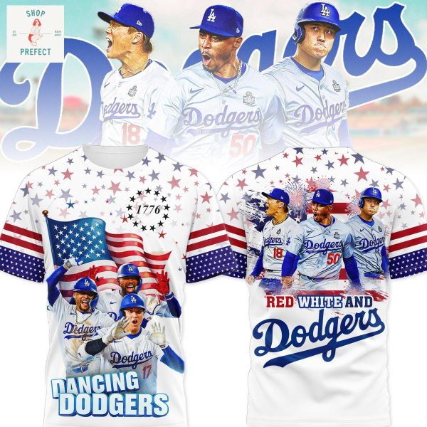 Los Angeles Dodgers Red White Happy 4th Of July Hoodie T Shirt