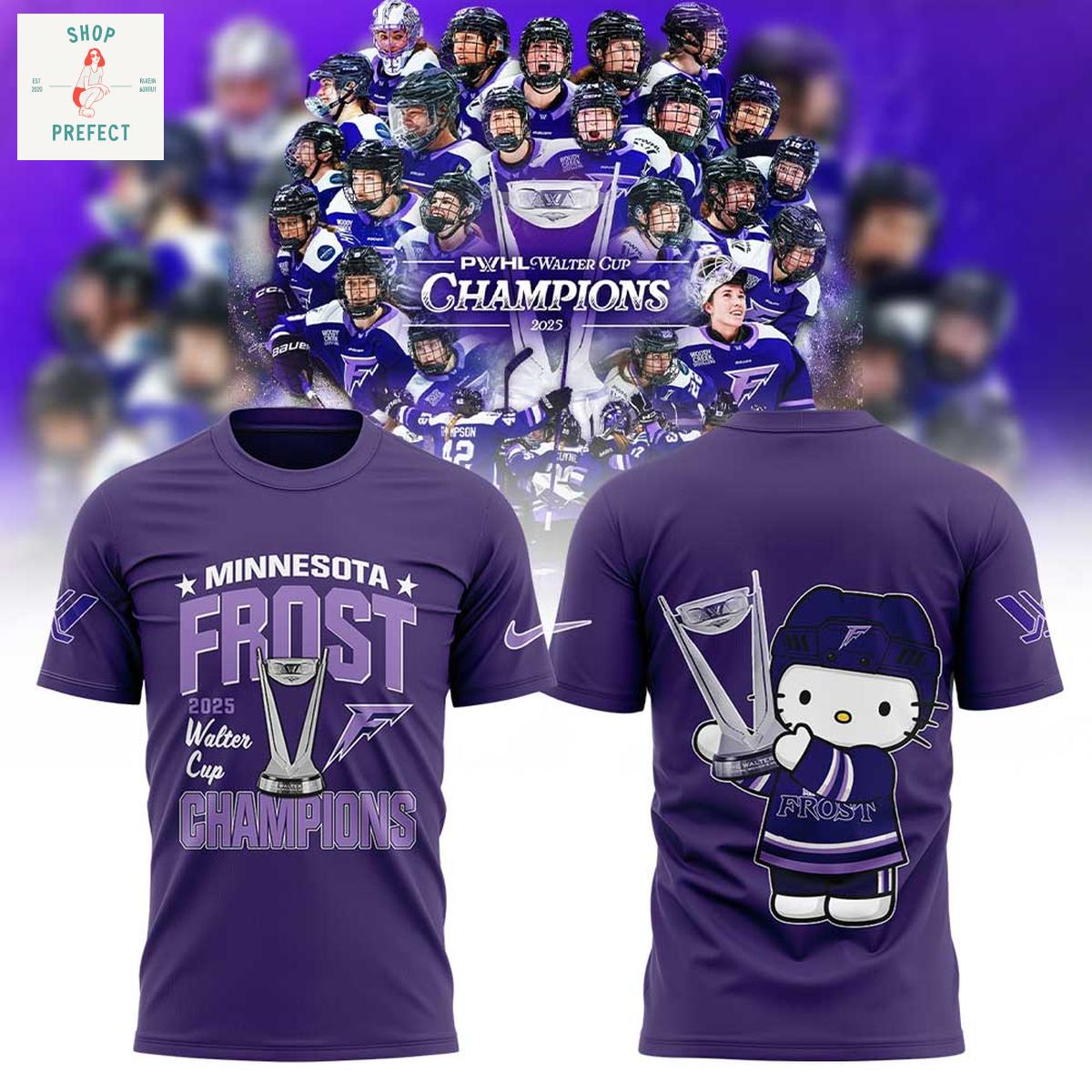 Minnesota Frost PWHL 2025 Walter Cup Hello Kitty Champions Hoodie T Shirt Minnesota Frost PWHL 2025 Walter Cup Hello Kitty Champions Hoodie T Shirt