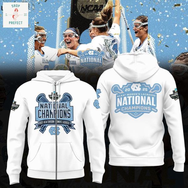 North Carolina Tar Heels 2025 Champions NCAA Women’s Lacrosse National White Hoodie T Shirt