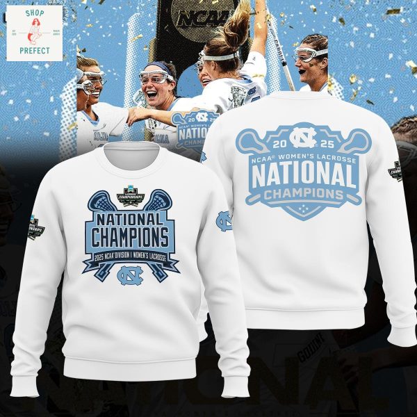 North Carolina Tar Heels 2025 Champions NCAA Women’s Lacrosse National White Hoodie T Shirt