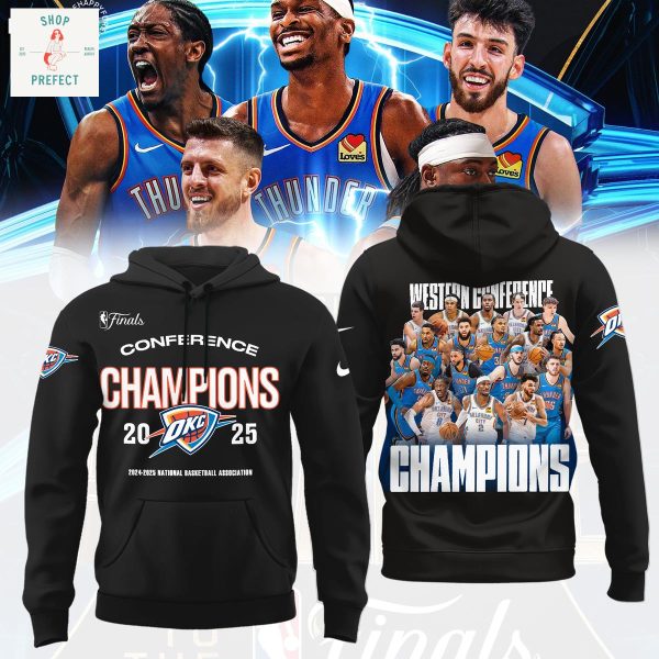 Oklahoma City Thunder 2025 Western Conference Champions Black Hoodie T Shirt