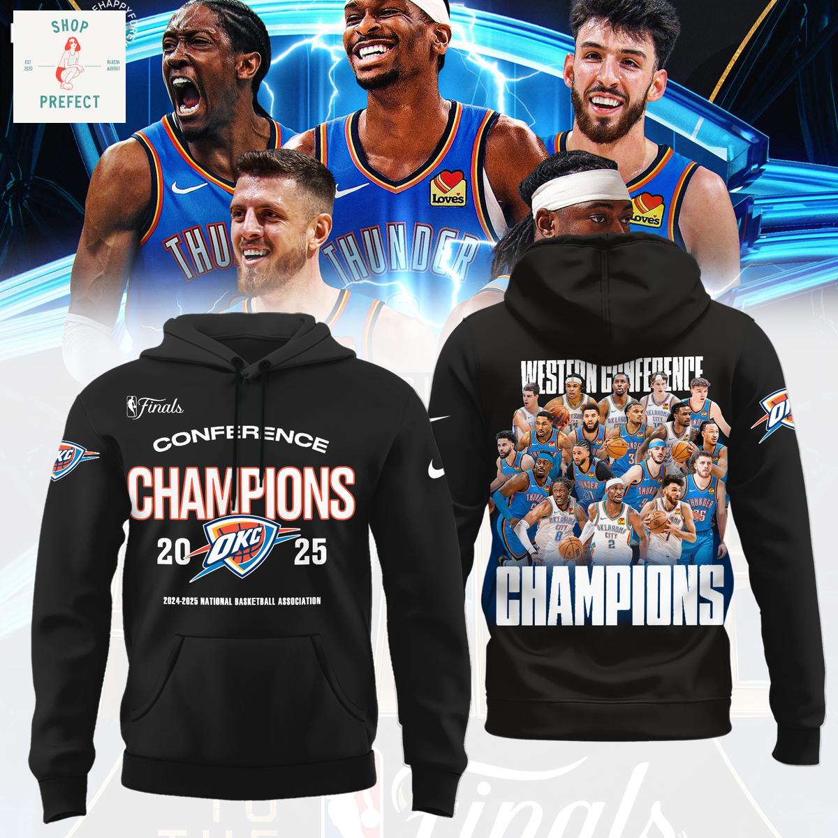 Oklahoma City Thunder 2025 Western Conference Champions Black Hoodie T Shirt Oklahoma City Thunder 2025 Western Conference Champions Black Hoodie T Shirt