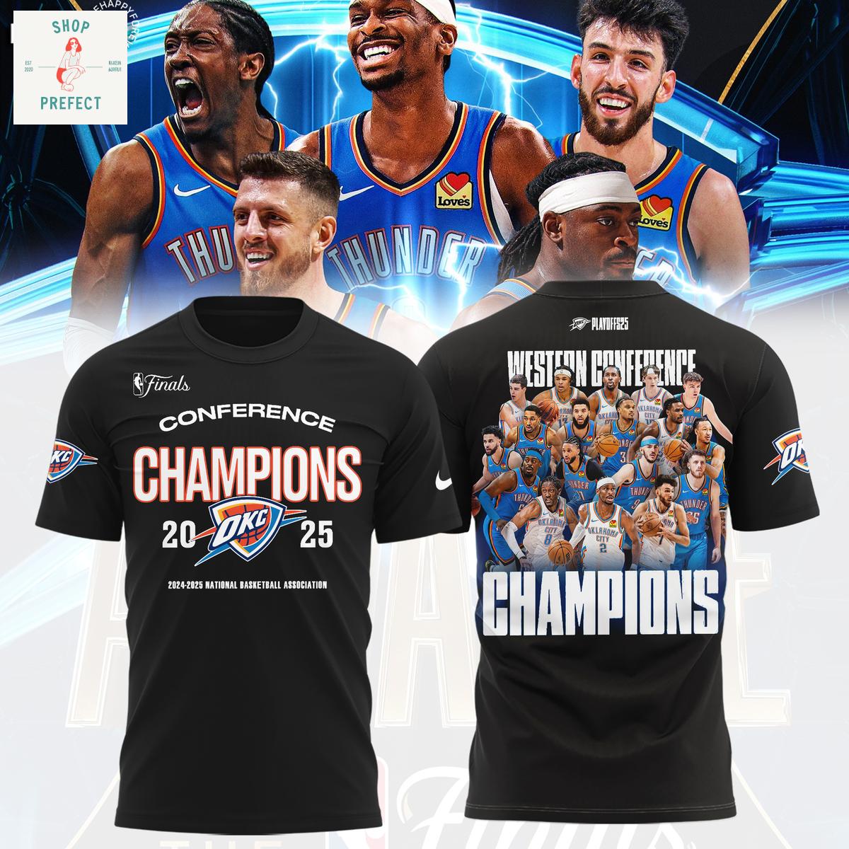 Oklahoma City Thunder 2025 Western Conference Champions Black Hoodie T Shirt Oklahoma City Thunder 2025 Western Conference Champions Black Hoodie T Shirt