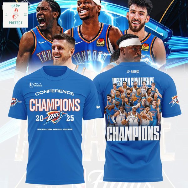 Oklahoma City Thunder 2025 Western Conference Champions Blue Hoodie T Shirt