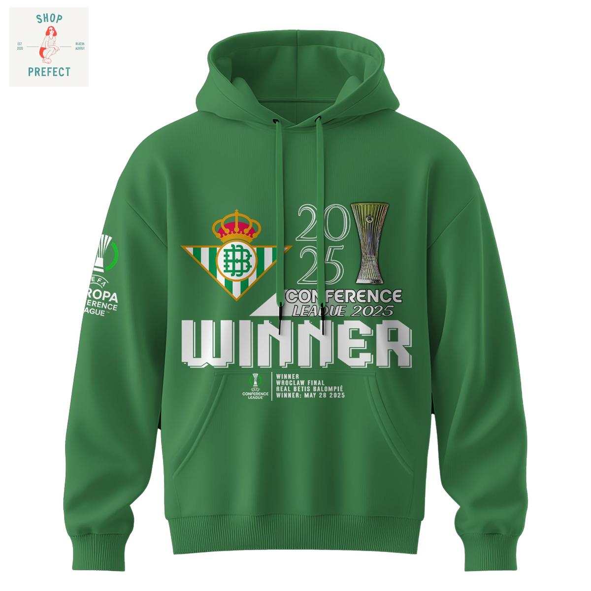 Real Betis 2025 Europe UEFA Conference League Champions Hoodie T Shirt Real Betis 2025 Europe UEFA Conference League Champions Hoodie T Shirt